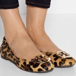 Tory Burch Reva leopard calf hair flats
